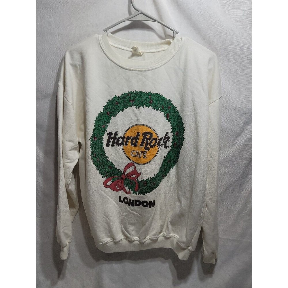 Hard Rock Cafe Vintage White Sweater Size M London Christmas Wreath